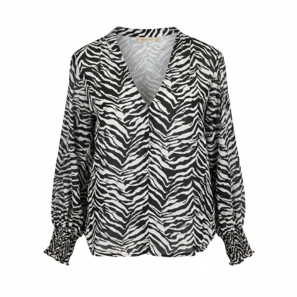 Vince Camuto Women's Zebra Print V-Neck Long Sleeve Chiffon Blouse PL